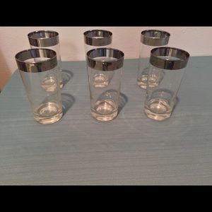 Vintage Glasses with Silver Ring Set of Six